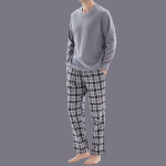 Men's Pyjamas Thermal Fleece Top, 100% Cotton Bottom Grey