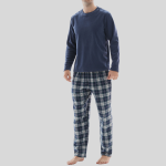 Pyjamas Sets for Men Thermal Fleece Top, 100% Cotton Bottom