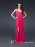 Sexy red floor length prom dress.